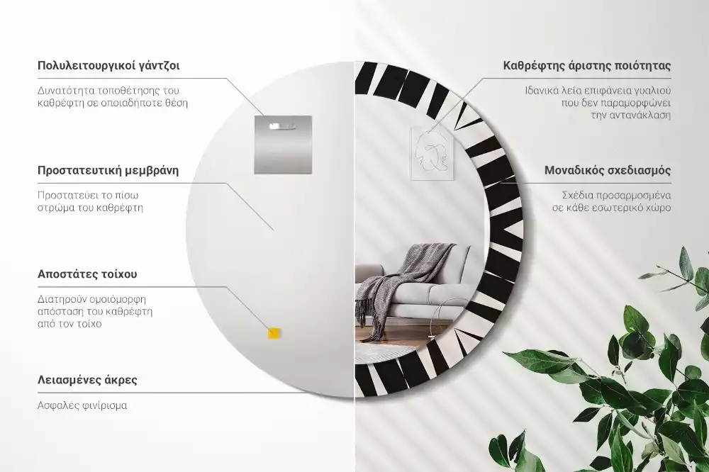 Kulaté zrcadlo s potiskem Abstraktní geometrie