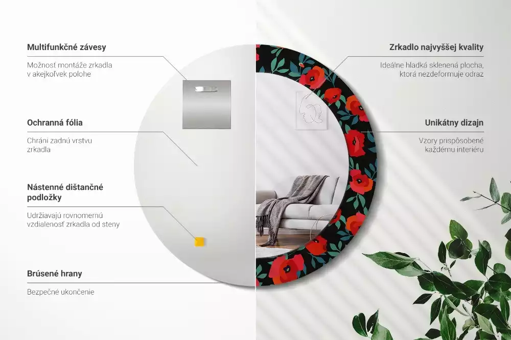 Kulaté zrcadlo s potiskem Červený mák