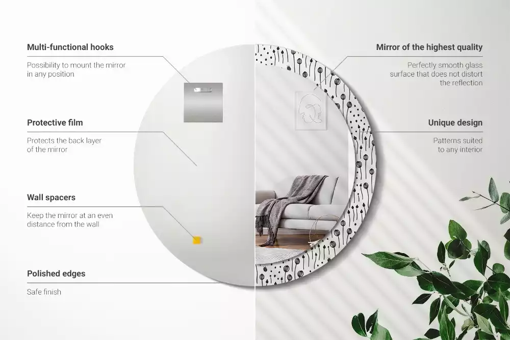 Kulaté zrcadlo s potiskem Květinová kresba