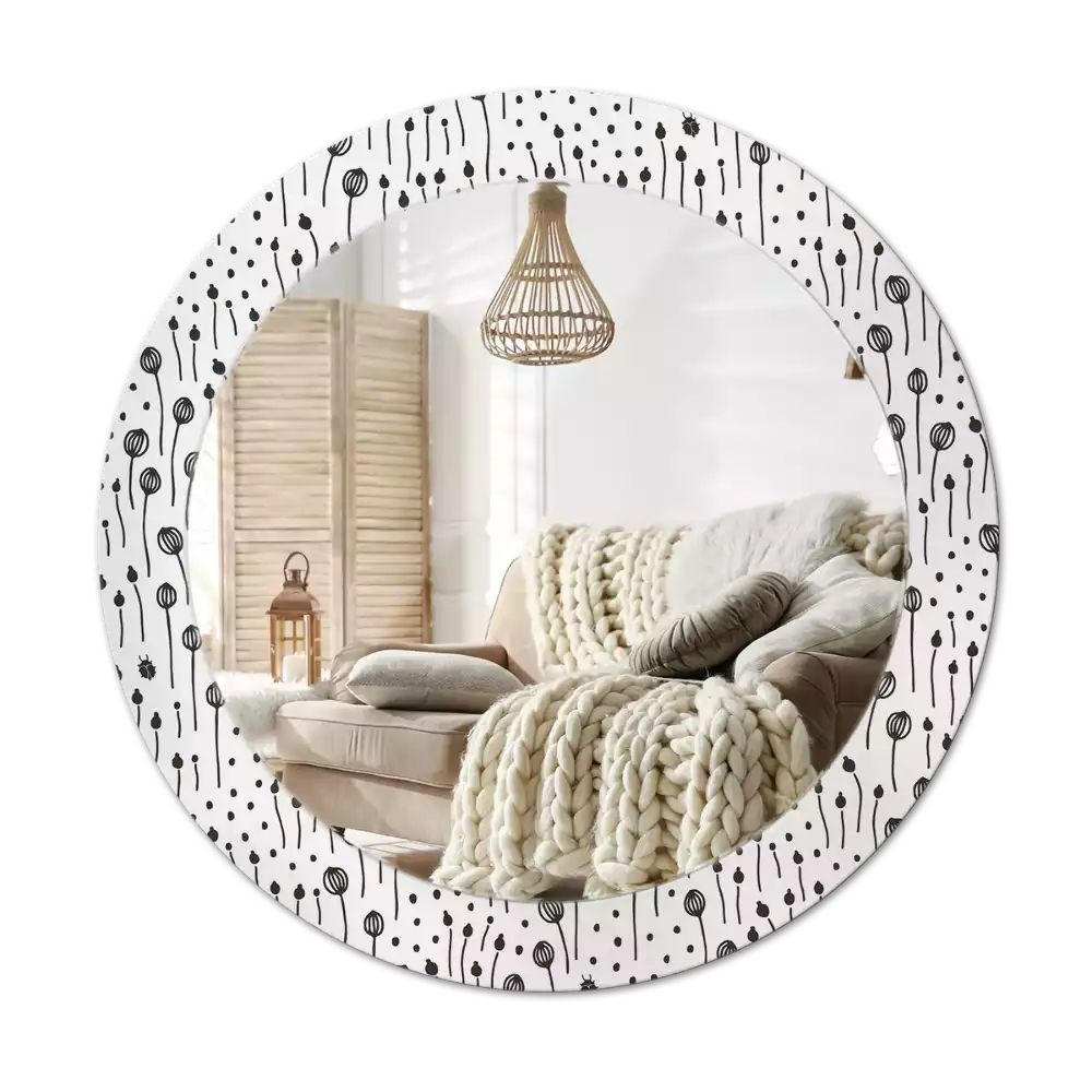 Kulaté zrcadlo s potiskem Květinová kresba