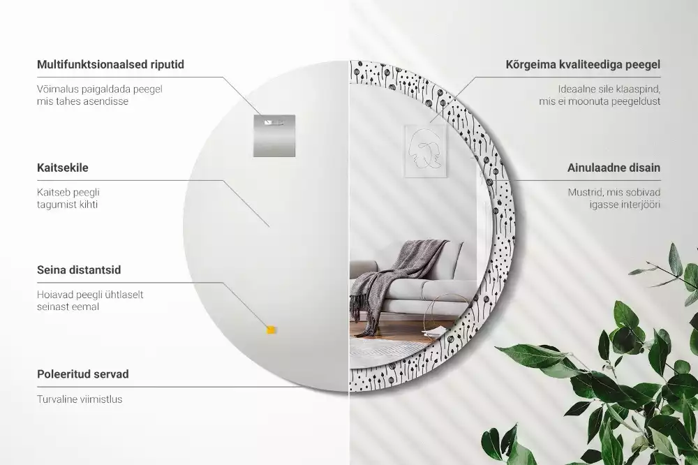 Kulaté zrcadlo s potiskem Květinová kresba