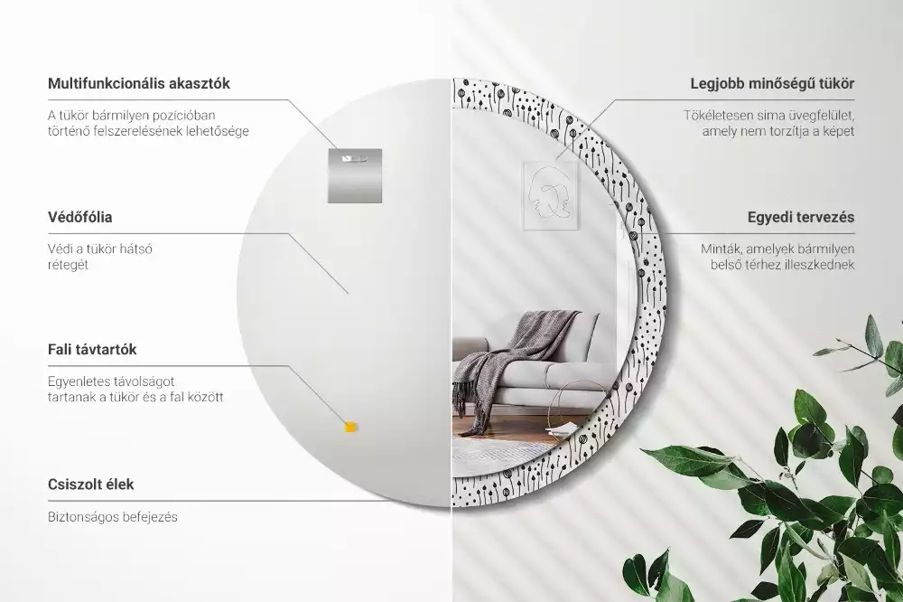 Kulaté zrcadlo s potiskem Květinová kresba