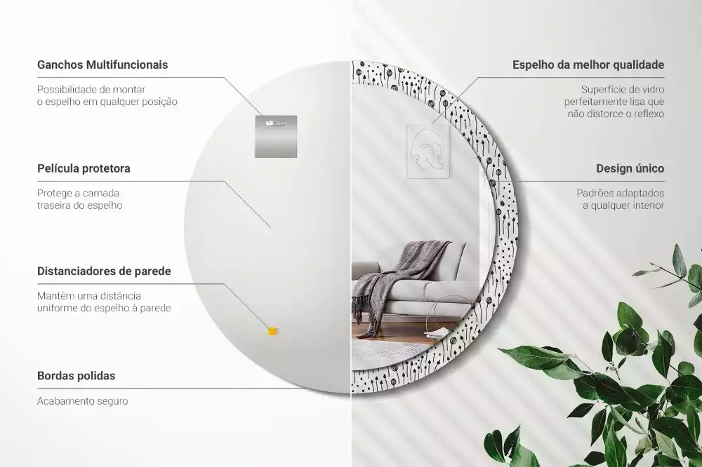 Kulaté zrcadlo s potiskem Květinová kresba