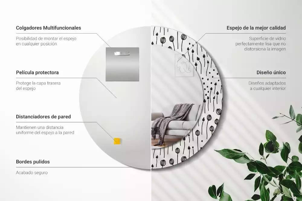 Kulaté zrcadlo s potiskem Květinová kresba