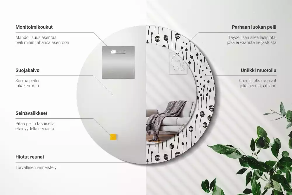 Kulaté zrcadlo s potiskem Květinová kresba