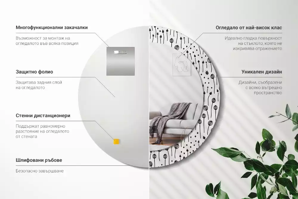 Kulaté zrcadlo s potiskem Květinová kresba