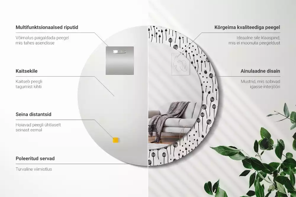 Kulaté zrcadlo s potiskem Květinová kresba