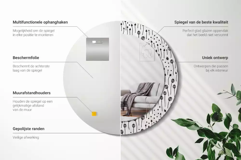 Kulaté zrcadlo s potiskem Květinová kresba