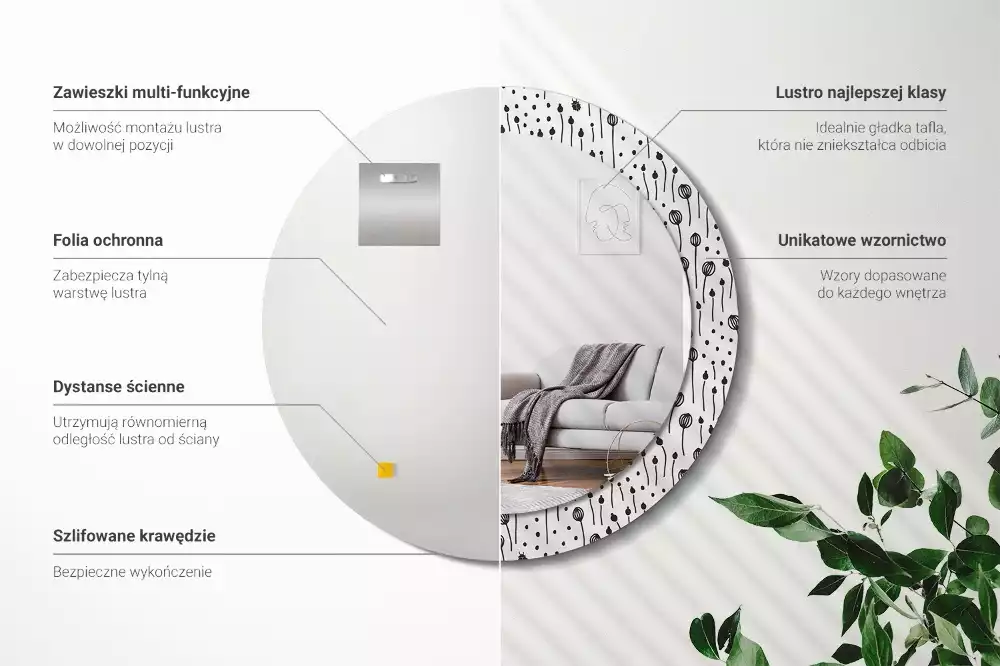 Kulaté zrcadlo s potiskem Květinová kresba