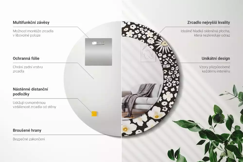 Kulaté zrcadlo s potiskem Sedmikrásky