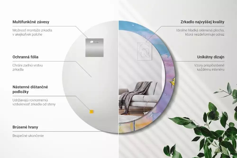 Kulaté zrcadlo s potiskem Olejová barva textury