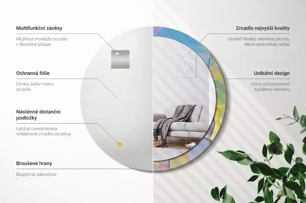 Kulaté zrcadlo s potiskem Olejová barva textury