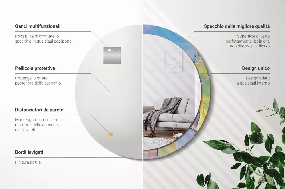 Kulaté zrcadlo s potiskem Olejová barva textury