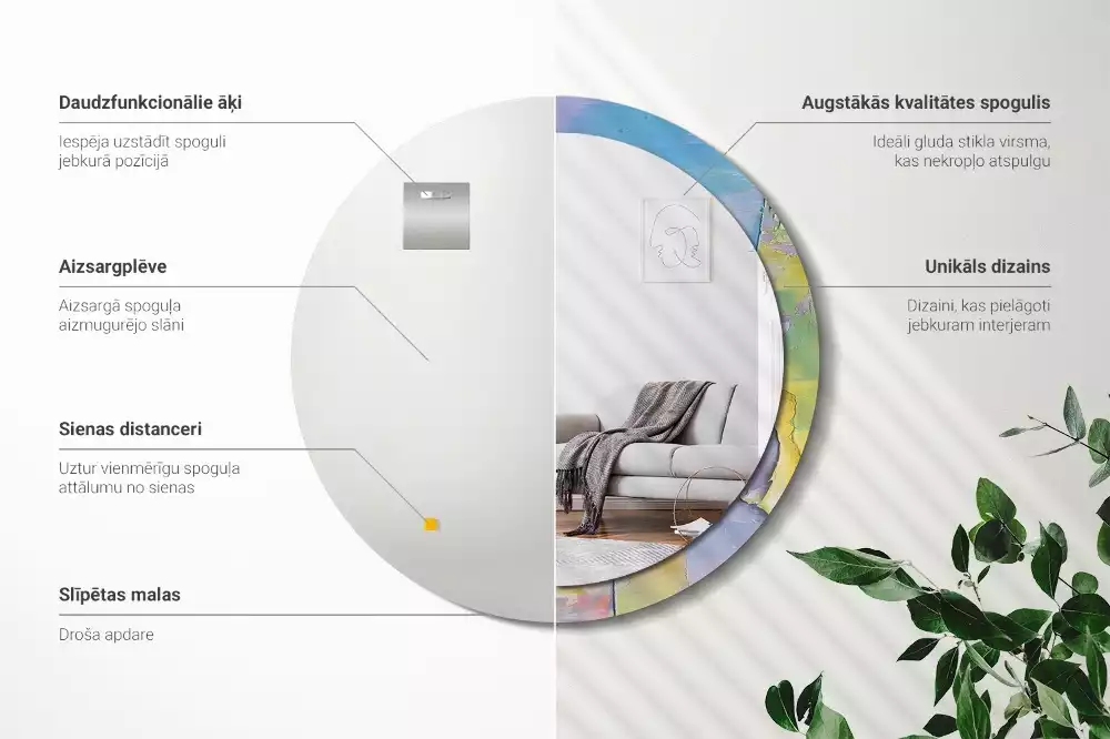 Kulaté zrcadlo s potiskem Olejová barva textury