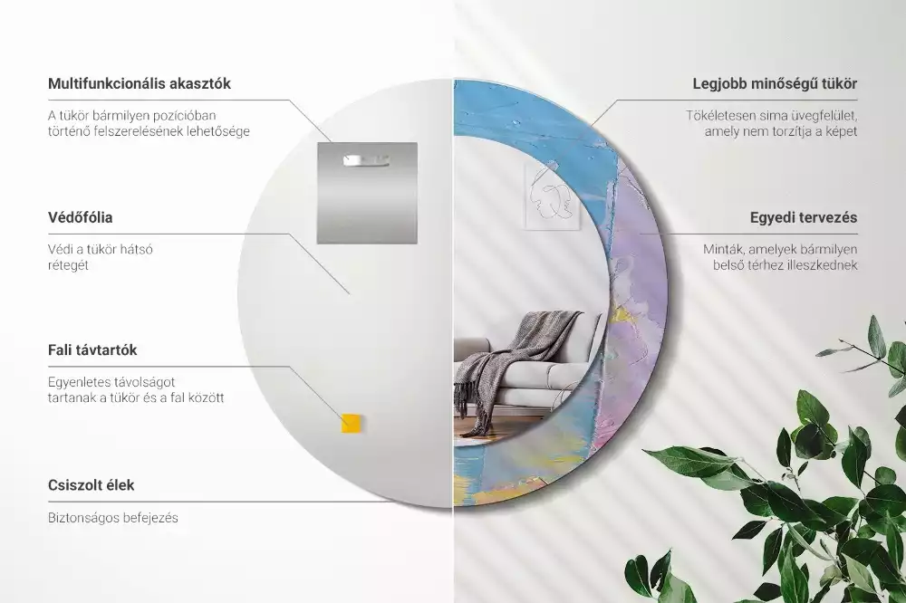 Kulaté zrcadlo s potiskem Olejová barva textury