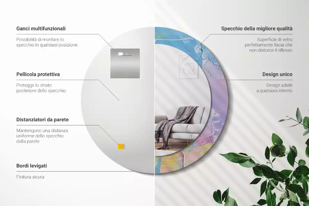 Kulaté zrcadlo s potiskem Olejová barva textury