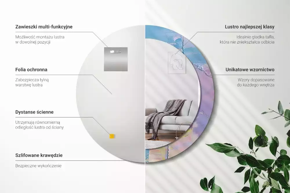 Kulaté zrcadlo s potiskem Olejová barva textury