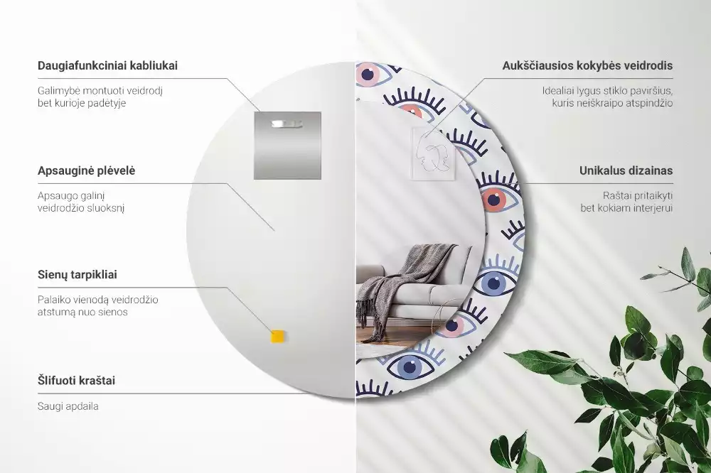 Kulaté zrcadlo s potiskem Oči