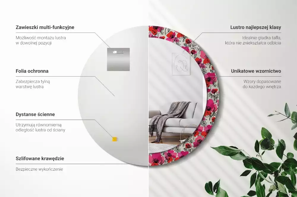 Kulaté zrcadlo s potiskem Růžové máky