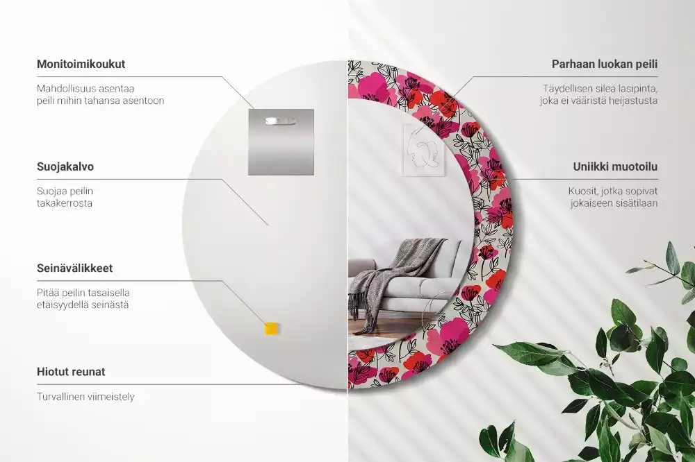 Kulaté zrcadlo s potiskem Růžové máky