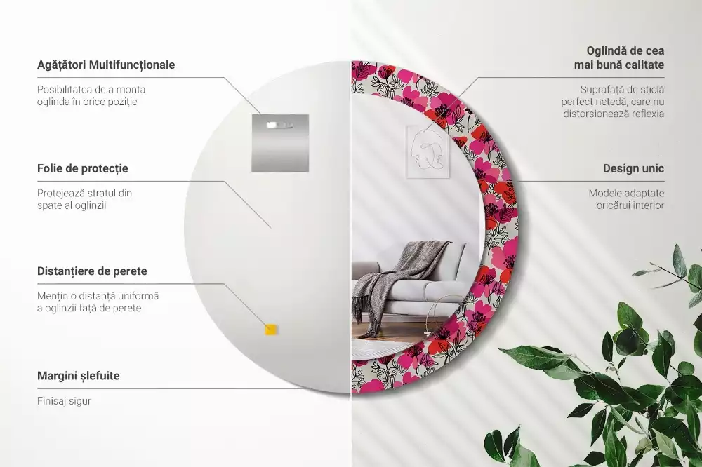 Kulaté zrcadlo s potiskem Růžové máky