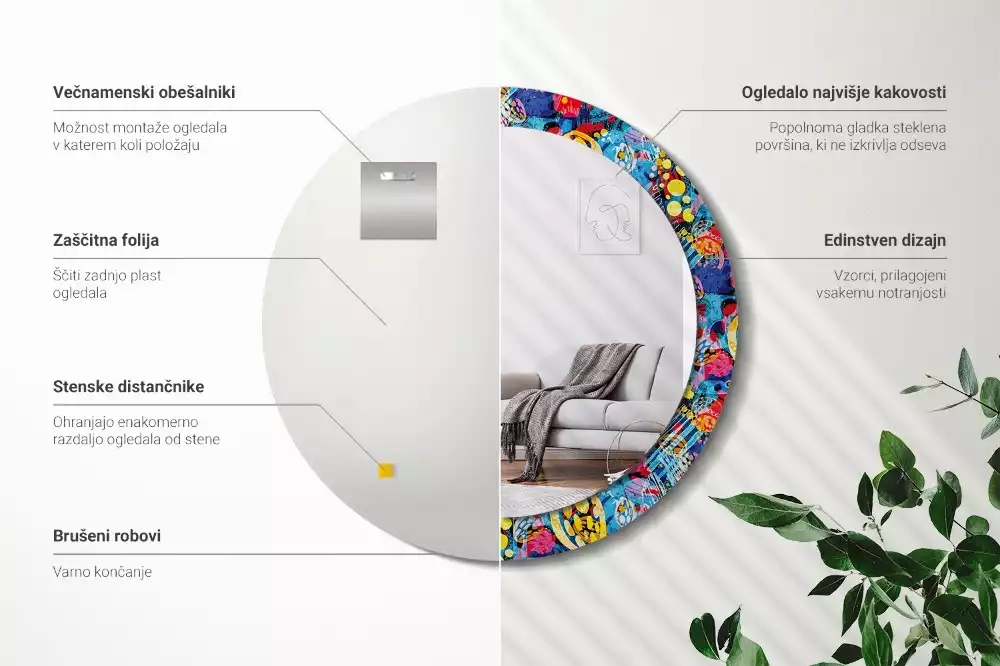 Kulaté zrcadlo s potiskem Barevné klikyháky