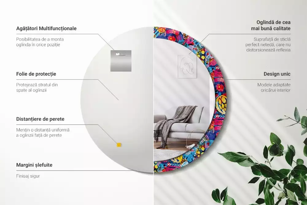 Kulaté zrcadlo s potiskem Barevné klikyháky