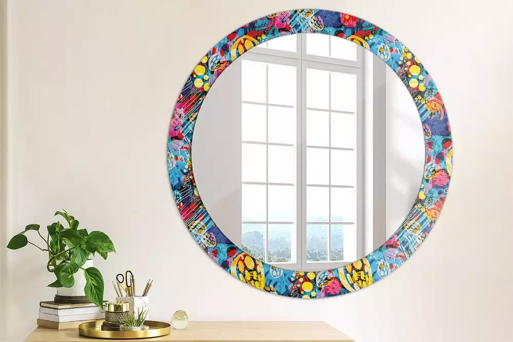 Kulaté zrcadlo s potiskem Barevné klikyháky