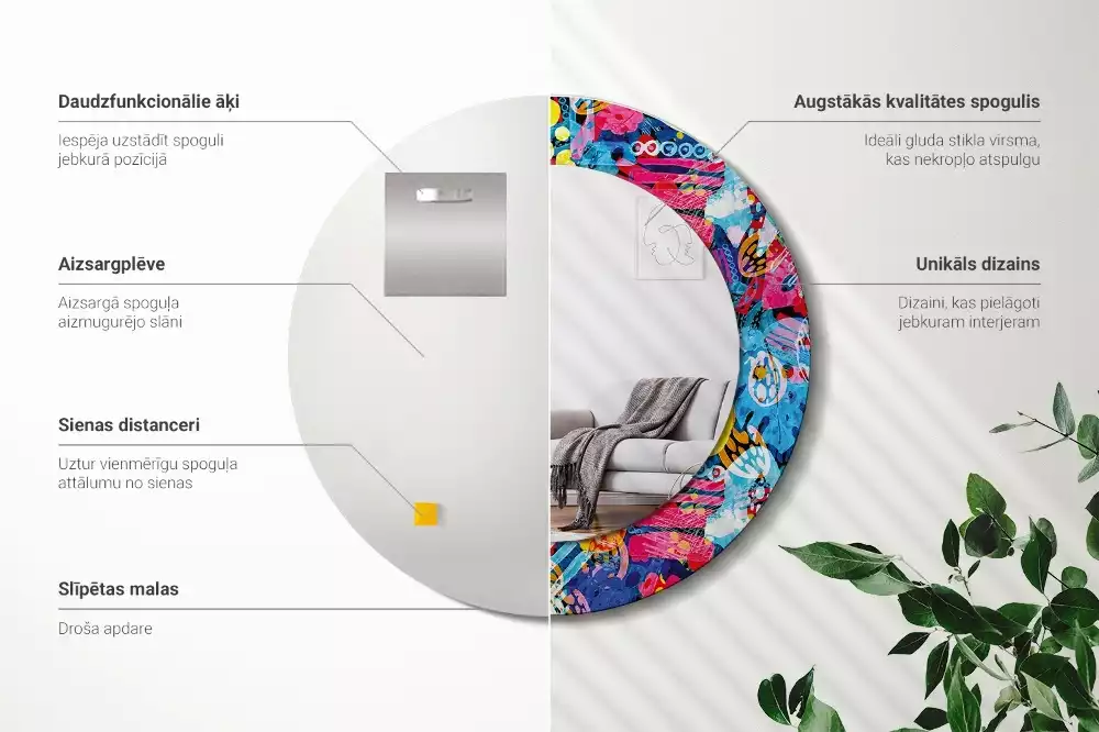 Kulaté zrcadlo s potiskem Barevné klikyháky