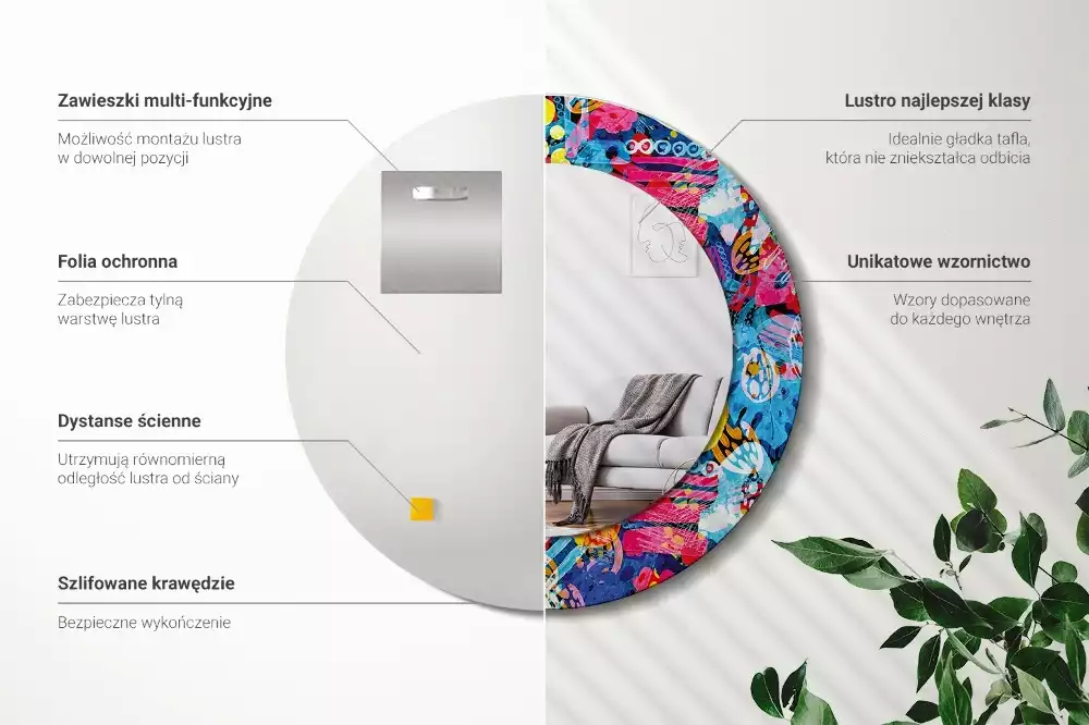 Kulaté zrcadlo s potiskem Barevné klikyháky