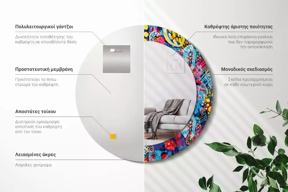 Kulaté zrcadlo s potiskem Barevné klikyháky