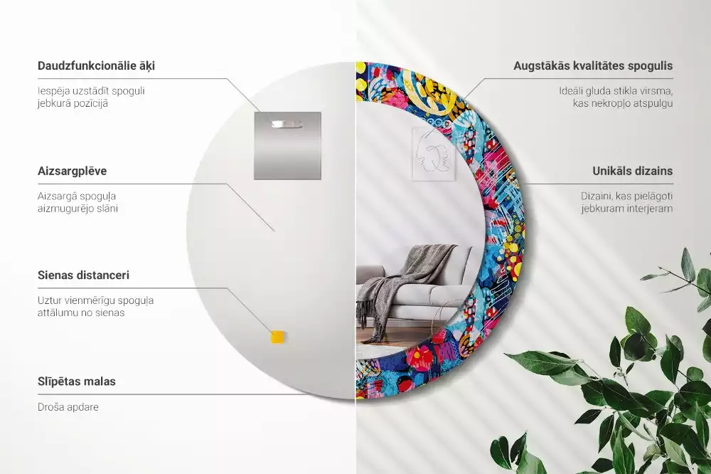 Kulaté zrcadlo s potiskem Barevné klikyháky