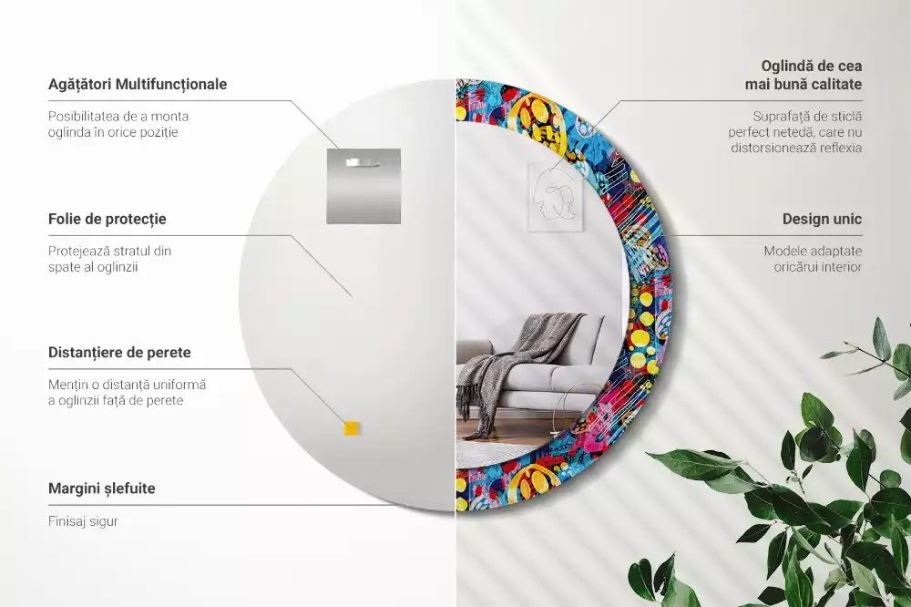 Kulaté zrcadlo s potiskem Barevné klikyháky