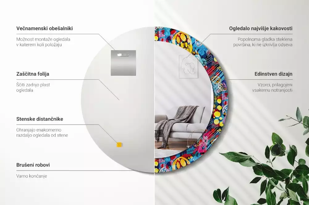 Kulaté zrcadlo s potiskem Barevné klikyháky