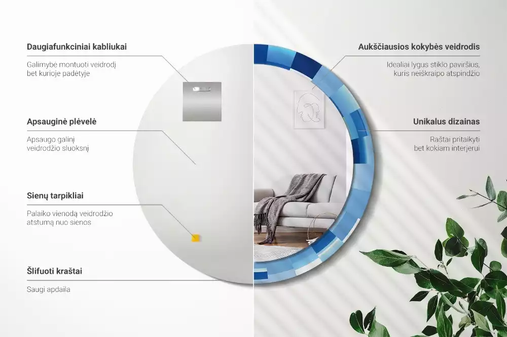 Kulaté zrcadlo s potiskem Modré abstraktní