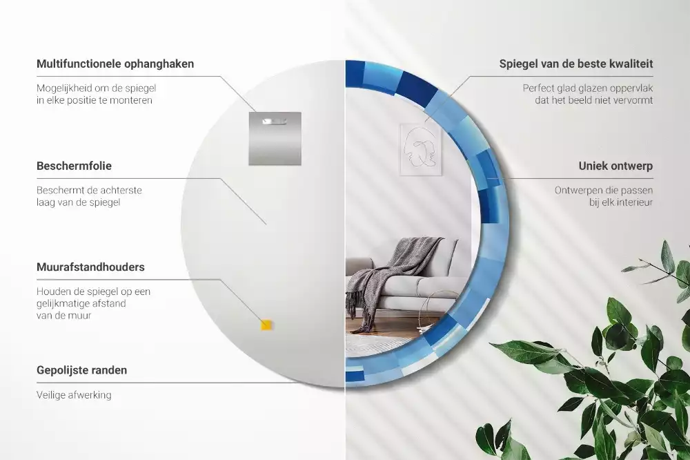 Kulaté zrcadlo s potiskem Modré abstraktní