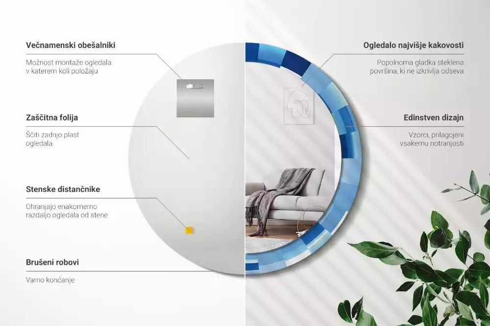 Kulaté zrcadlo s potiskem Modré abstraktní