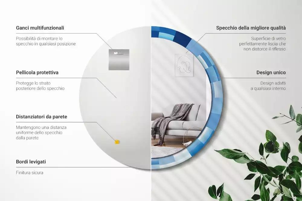 Kulaté zrcadlo s potiskem Modré abstraktní