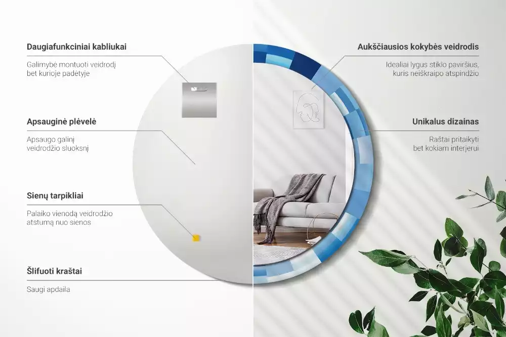 Kulaté zrcadlo s potiskem Modré abstraktní