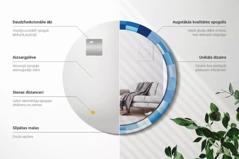 Kulaté zrcadlo s potiskem Modré abstraktní