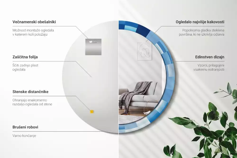 Kulaté zrcadlo s potiskem Modré abstraktní