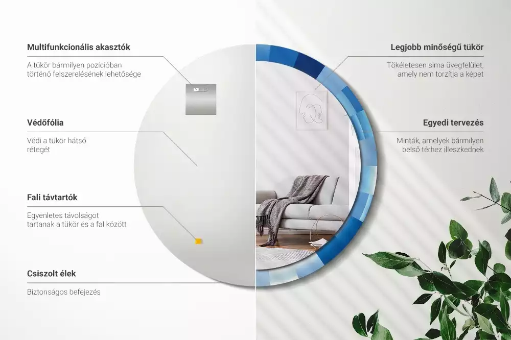 Kulaté zrcadlo s potiskem Modré abstraktní