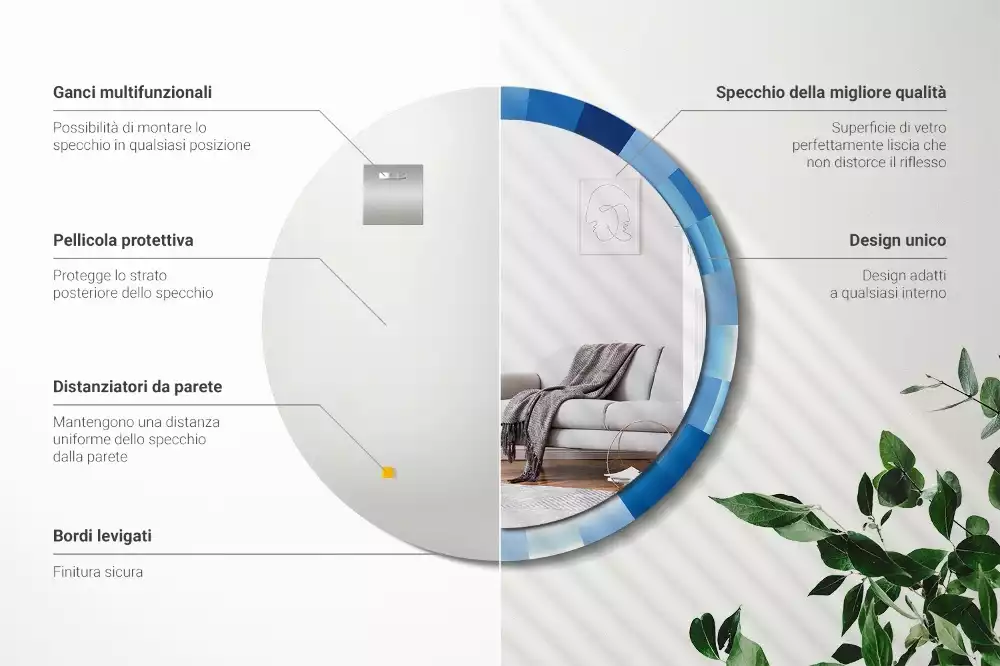 Kulaté zrcadlo s potiskem Modré abstraktní