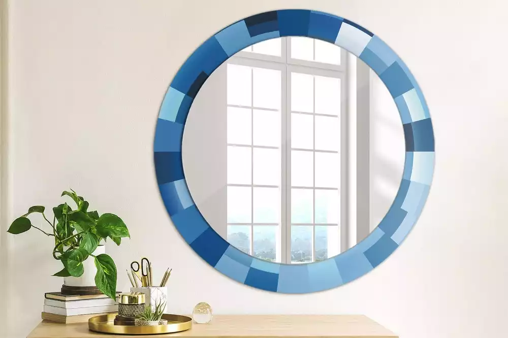 Kulaté zrcadlo s potiskem Modré abstraktní