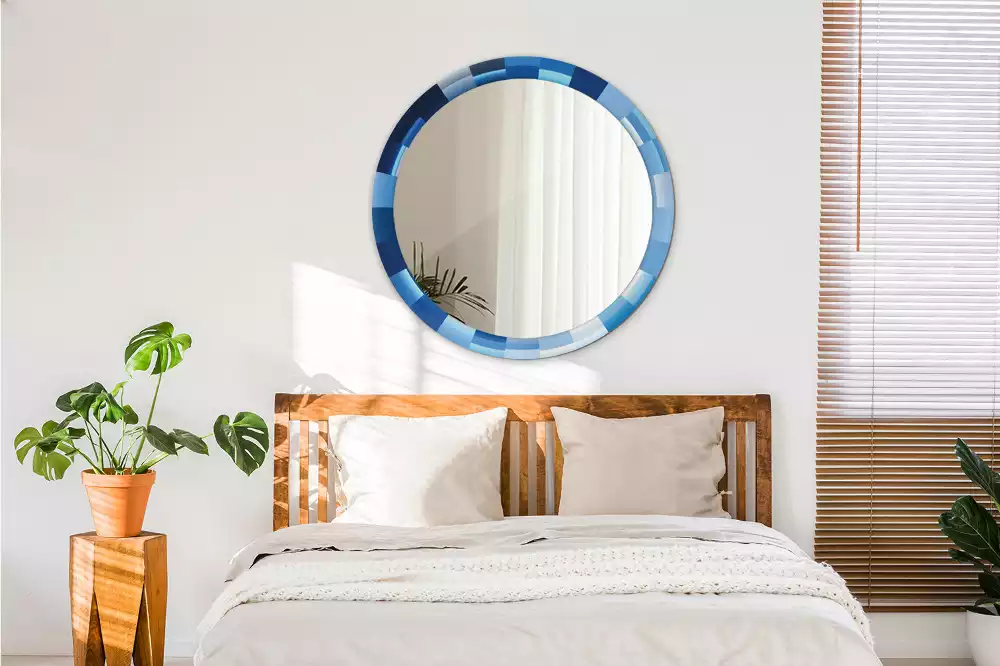 Kulaté zrcadlo s potiskem Modré abstraktní