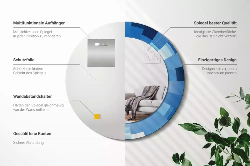 Kulaté zrcadlo s potiskem Modré abstraktní