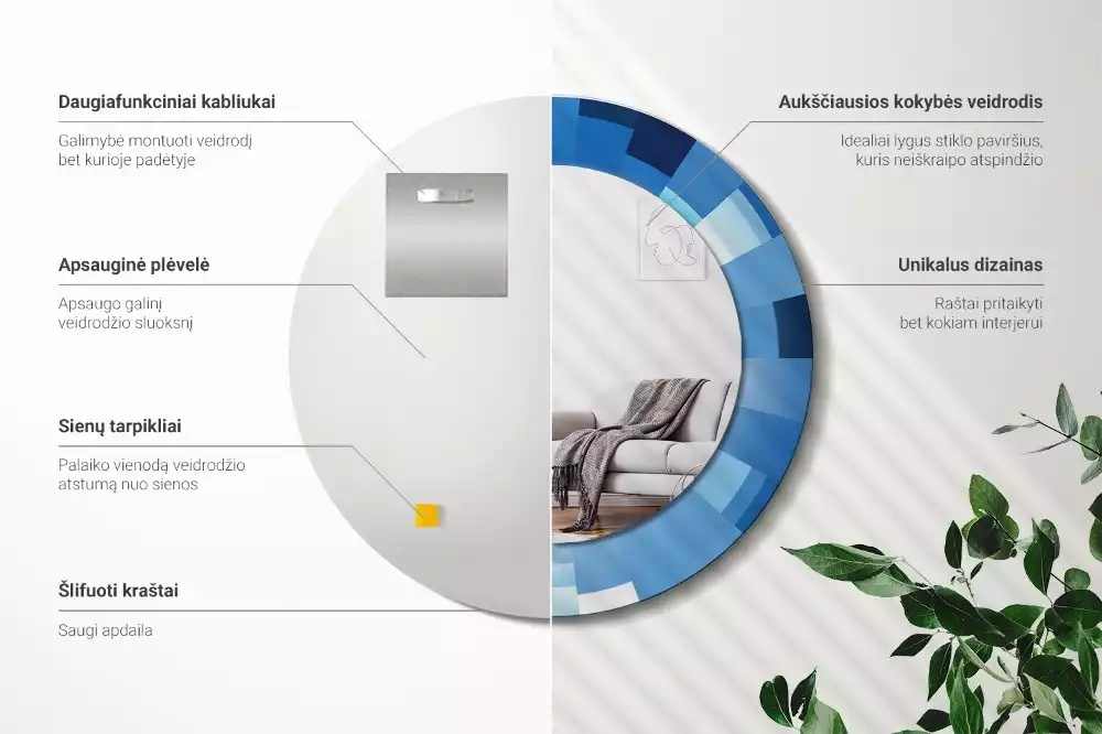 Kulaté zrcadlo s potiskem Modré abstraktní