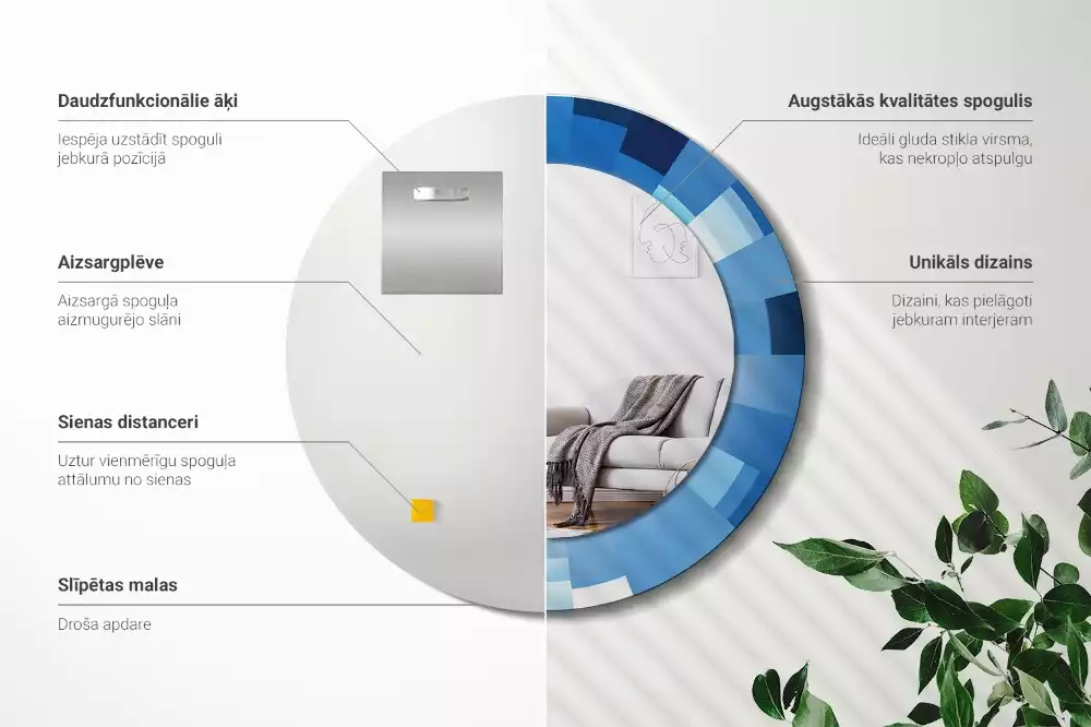 Kulaté zrcadlo s potiskem Modré abstraktní