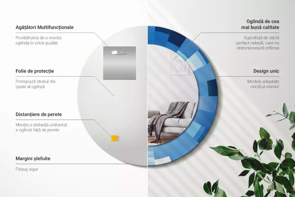 Kulaté zrcadlo s potiskem Modré abstraktní