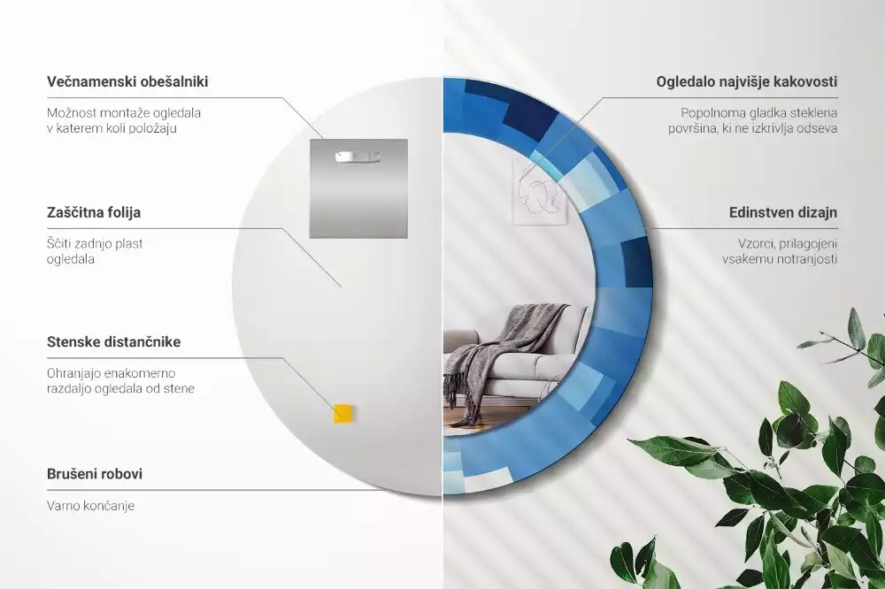 Kulaté zrcadlo s potiskem Modré abstraktní